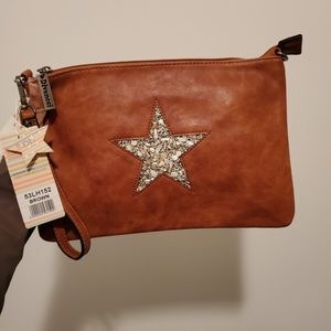 Tan Faux leather clutch/crossbody